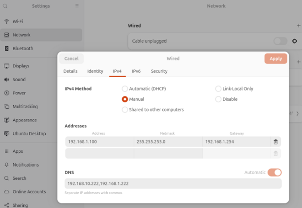 Ubuntu Network settings